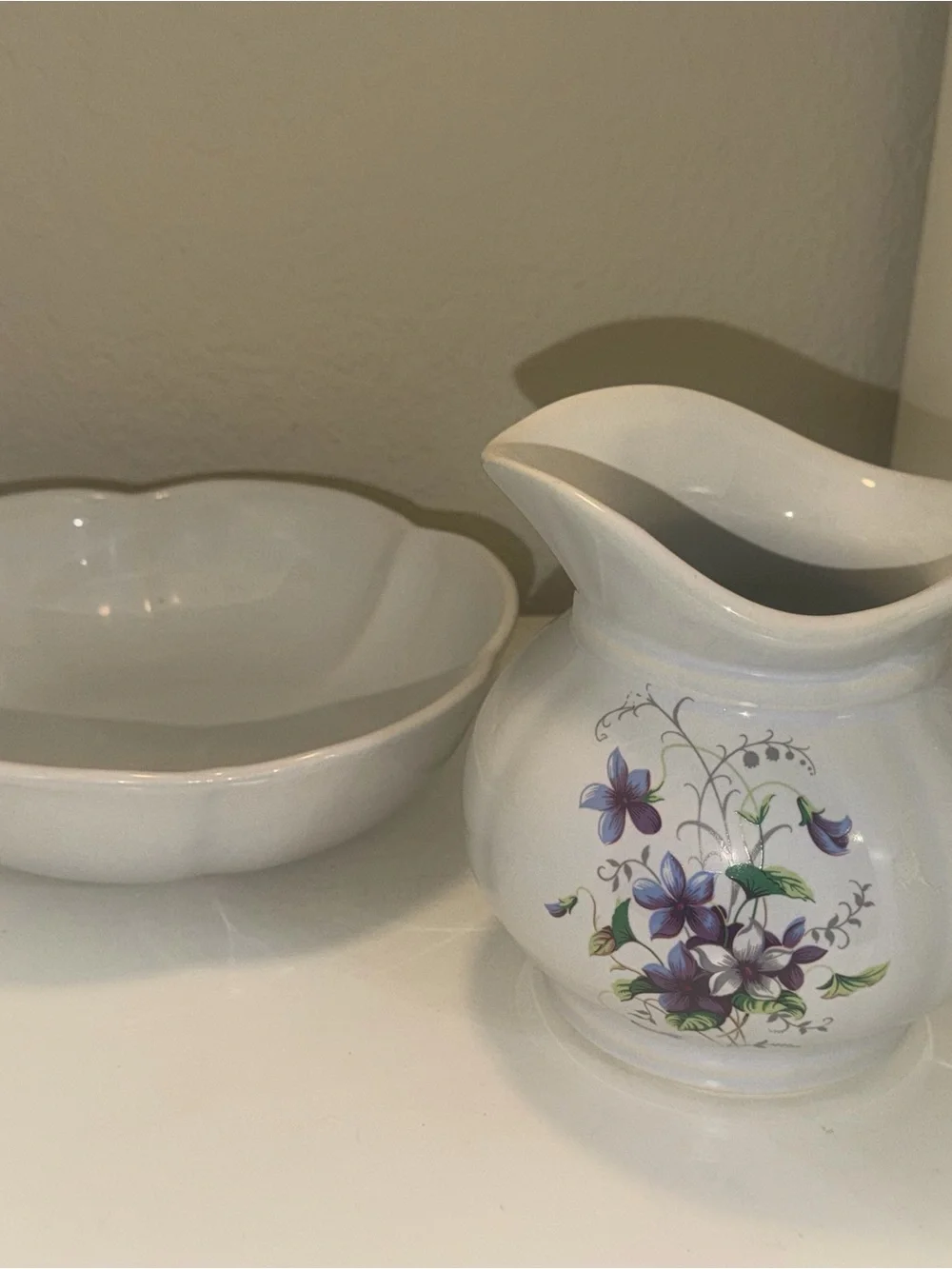 Vintage McCoy Floral Pitcher | Purple Blooms Cottagecore Decor